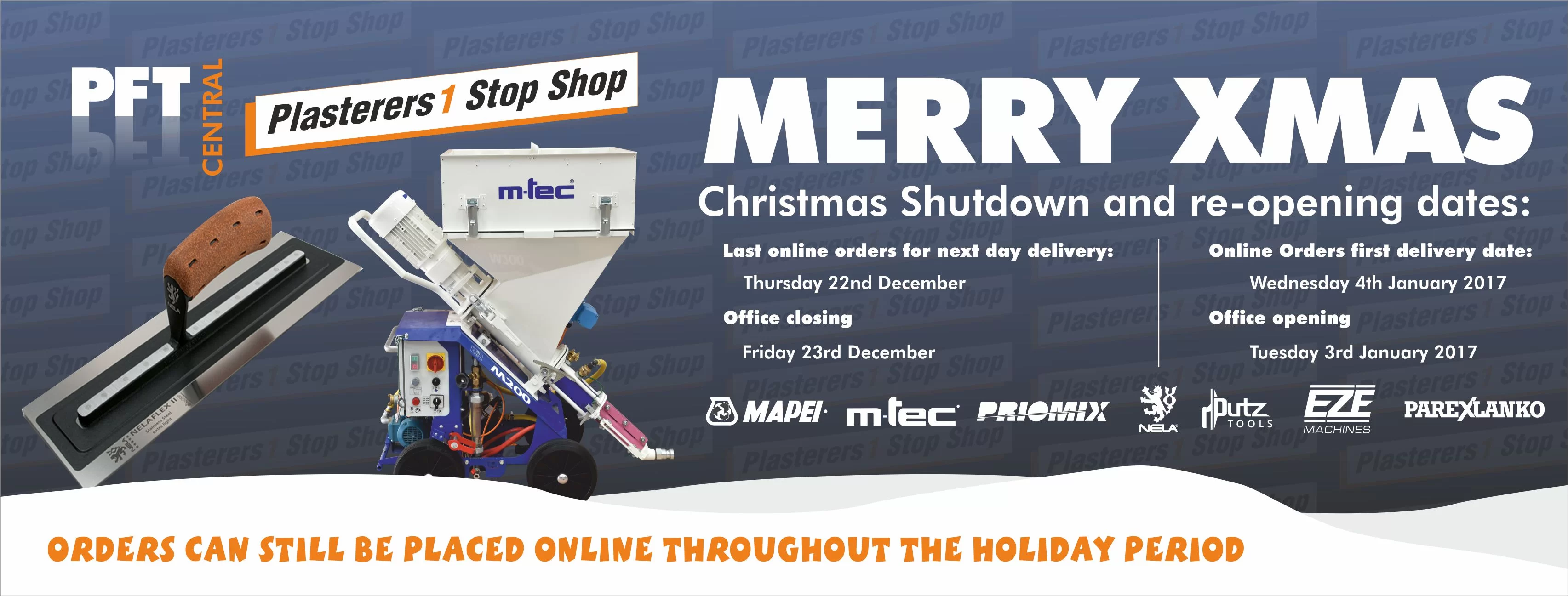 Plasterers 1 Stop Shop - Christmas holiday opening hours