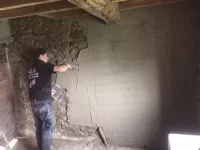 Plastering upstairs stone wall