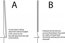 External render wall corner / bell cast beading setup